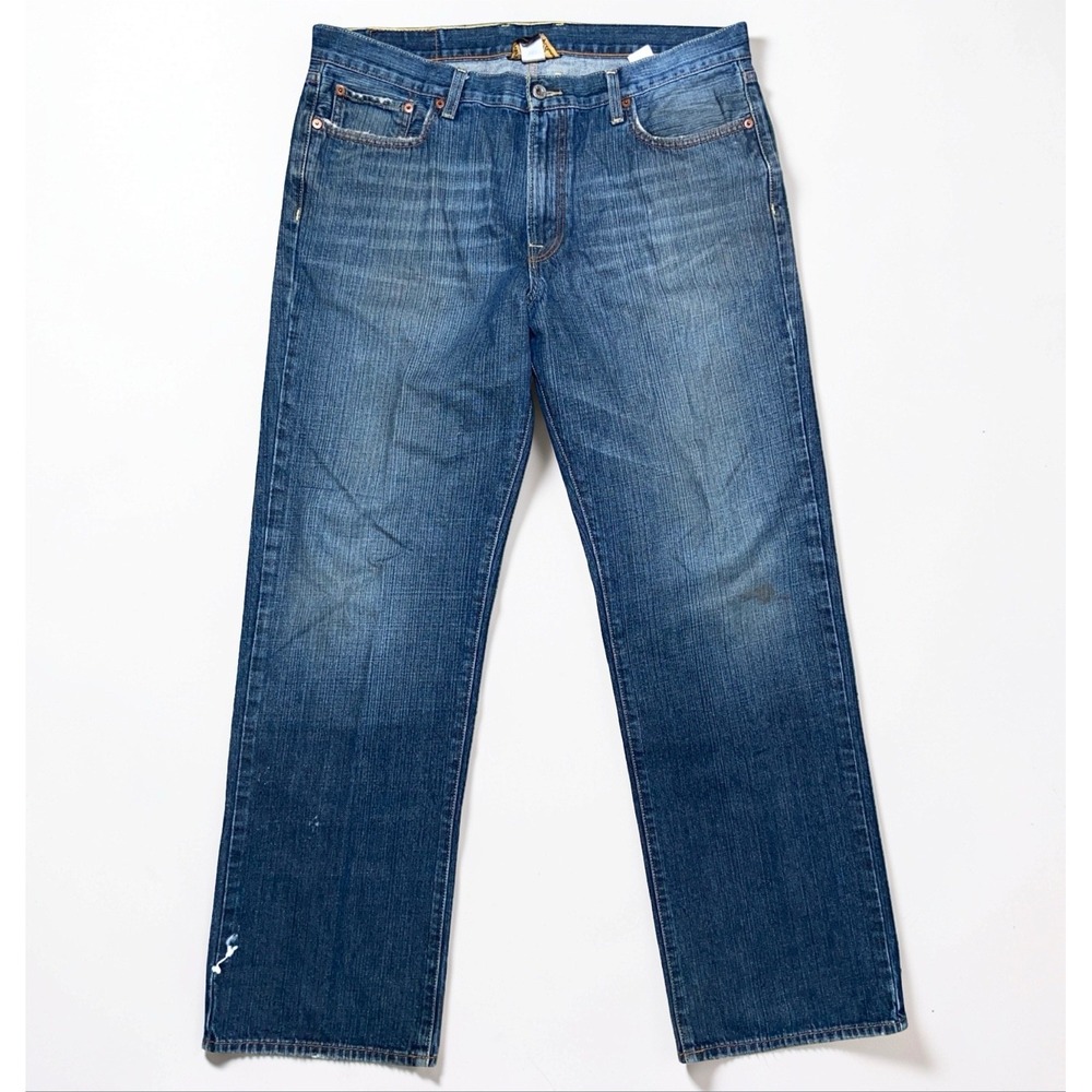 Lucky Brand Jeans Men's 36x32 Blue Denim Straight Leg Distressed Made Mexico